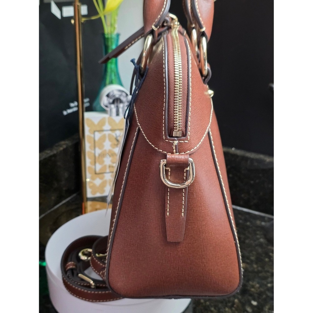 Dooney & Bourke Cameron Satchel Amber Saffiano Leather Handbag Brown Crossbody - Picture 4 of 10